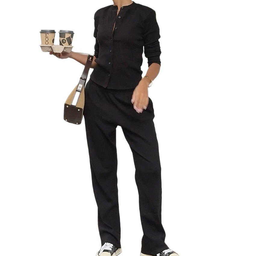 solid color pit button top and trousers suit for women, design, temperament, fashionable commuting solid color pit button top and trousers suit for women, design, temperament, fashionable commuting
