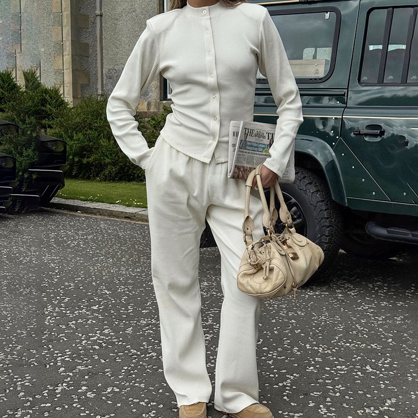 solid color pit button top and trousers suit for women, design, temperament, fashionable commuting solid color pit button top and trousers suit for women, design, temperament, fashionable commuting