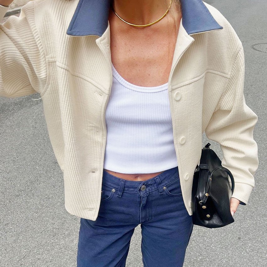 corduroy short coat, contrasting color jacket top, stylish and stylish commuting corduroy short coat, contrasting color jacket top, stylish and stylish commuting