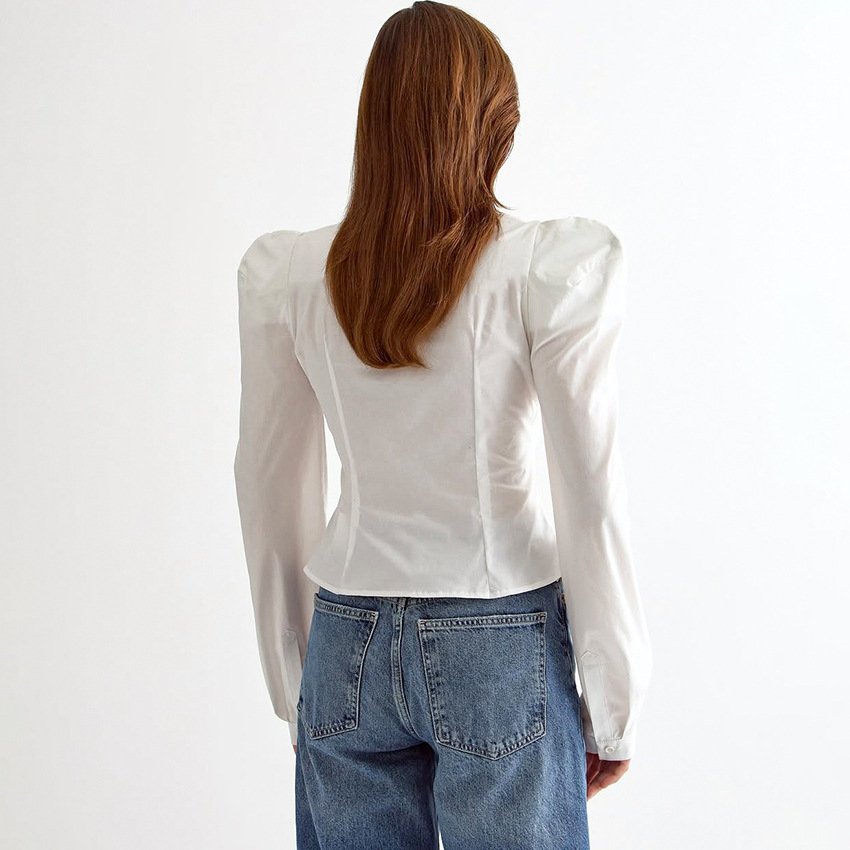 white long sleeved top, feminine commuter shirt, high end versatile shirt white long sleeved top, feminine commuter shirt, high end versatile shirt
