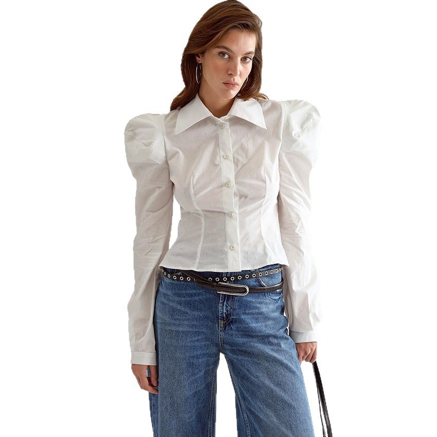 white long sleeved top, feminine commuter shirt, high end versatile shirt white long sleeved top, feminine commuter shirt, high end versatile shirt