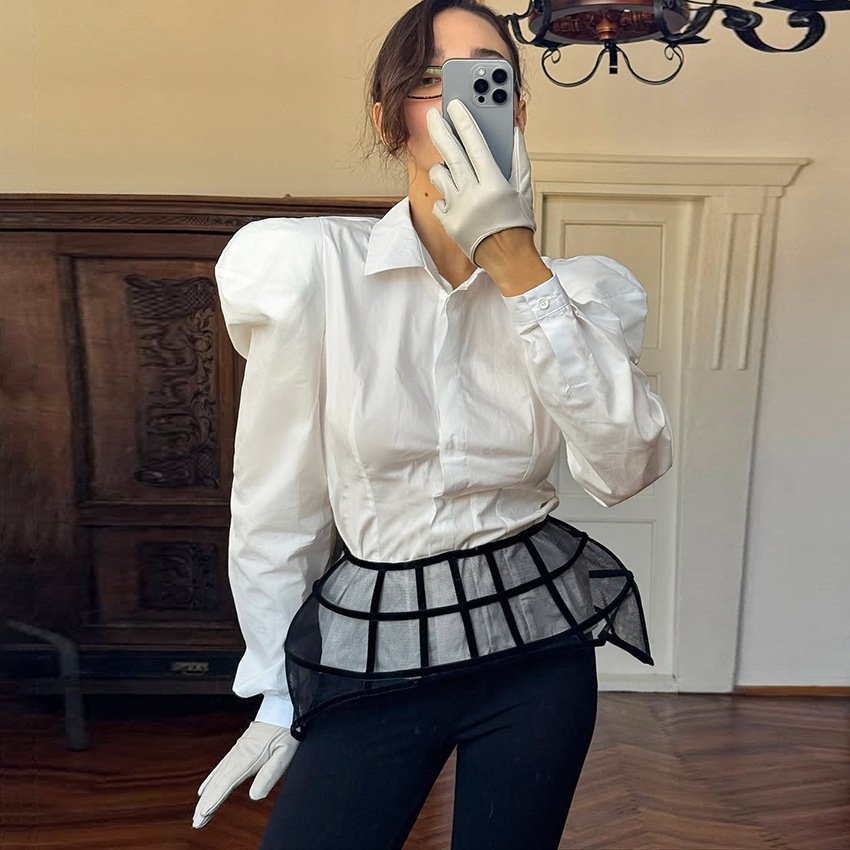 white long sleeved top, feminine commuter shirt, high end versatile shirt white long sleeved top, feminine commuter shirt, high end versatile shirt