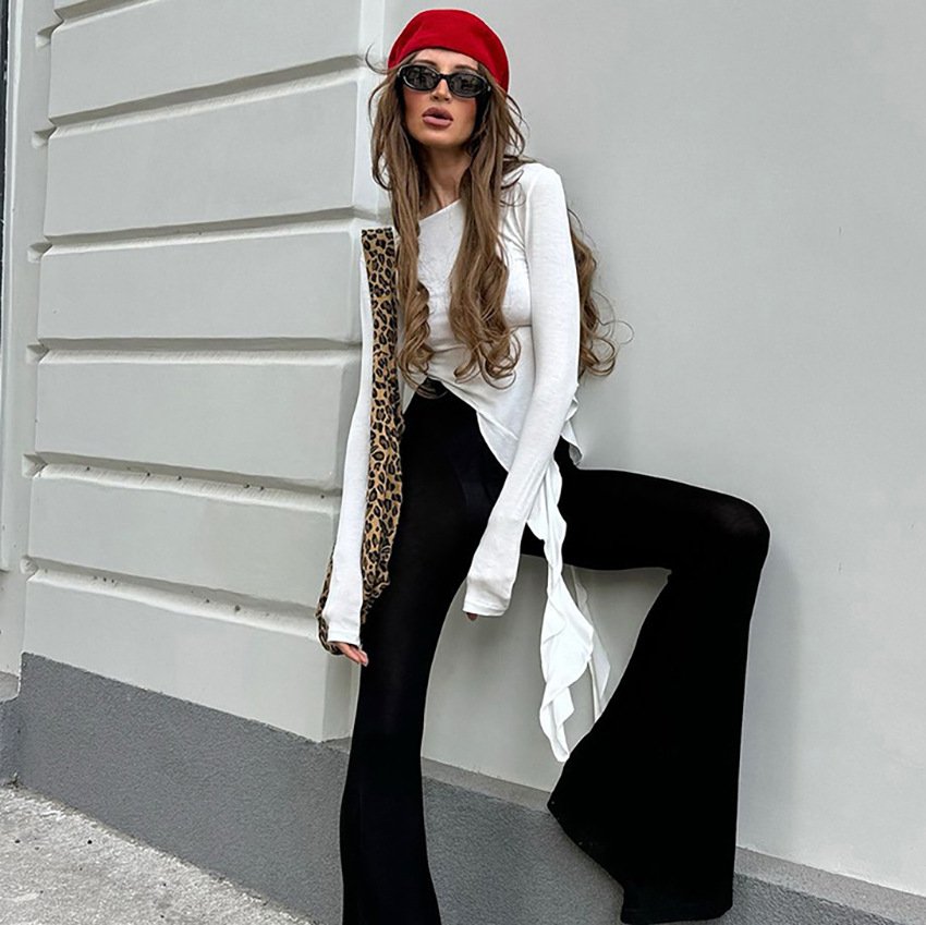 personalized irregular knitted slim fitting women's shirt with long sleeved bottoming shirt personalized irregular knitted slim fitting women's shirt with long sleeved bottoming shirt