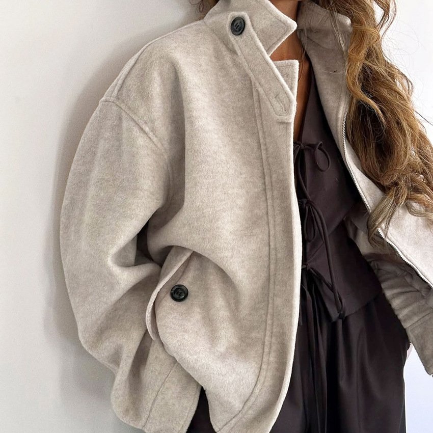 zippered short woolen coat for women, loose woolen top, stylish and stylish design zippered short woolen coat for women, loose woolen top, stylish and stylish design