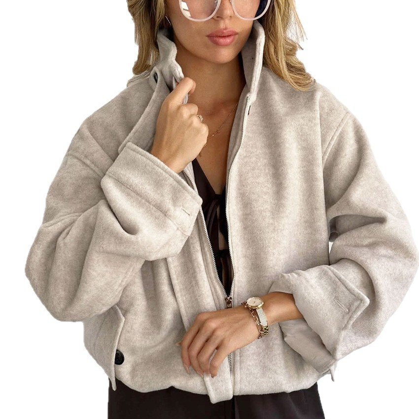 zippered short woolen coat for women, loose woolen top, stylish and stylish design zippered short woolen coat for women, loose woolen top, stylish and stylish design