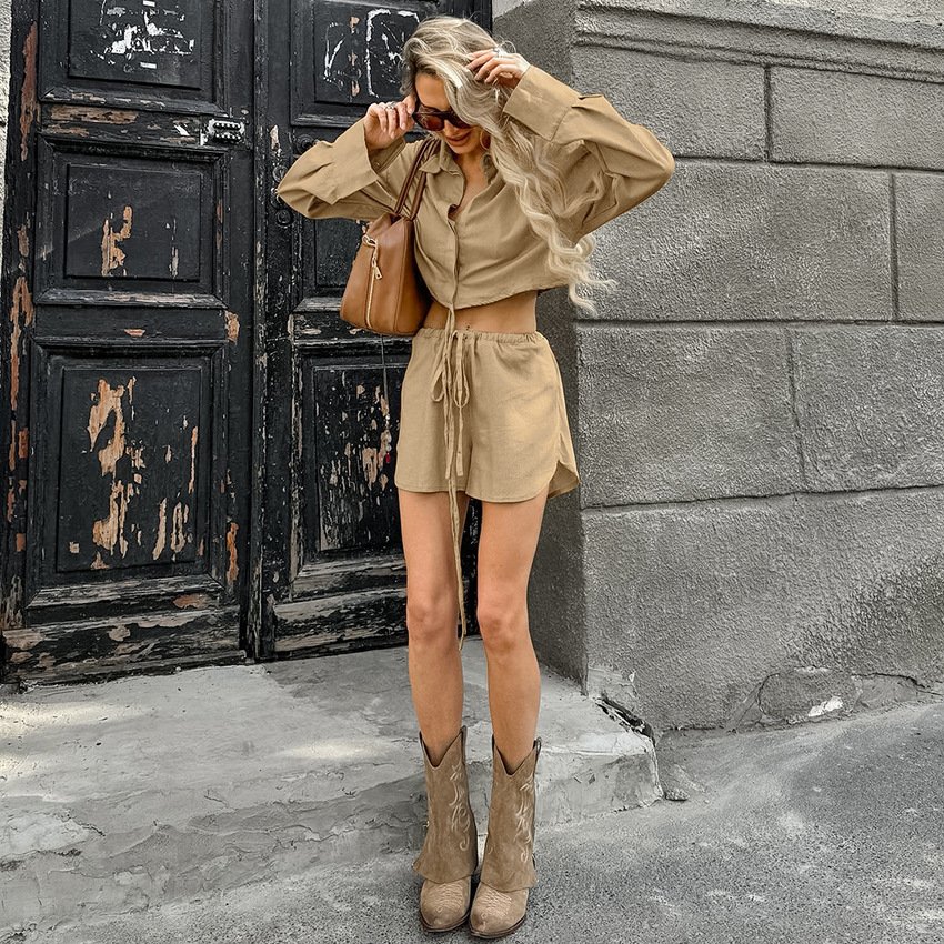 personalized cotton and linen fashion high end slit casual suit long sleeved cardigan lace up women's clothing personalized cotton and linen fashion high end slit casual suit long sleeved cardigan lace up women's clothing