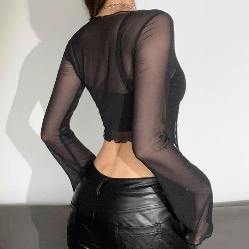 sexy black lace see through blouse jacket short hottie long sleeve knitted sexy black lace see through blouse jacket short hottie long sleeve knitted