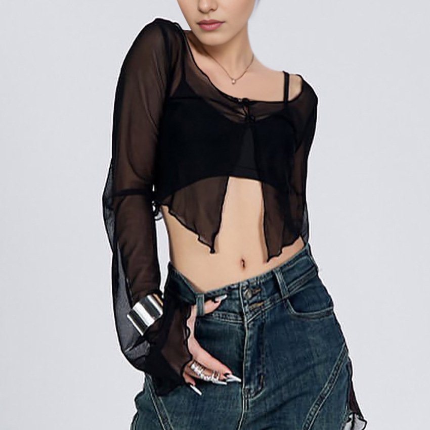 sexy black lace see through blouse jacket short hottie long sleeve knitted sexy black lace see through blouse jacket short hottie long sleeve knitted