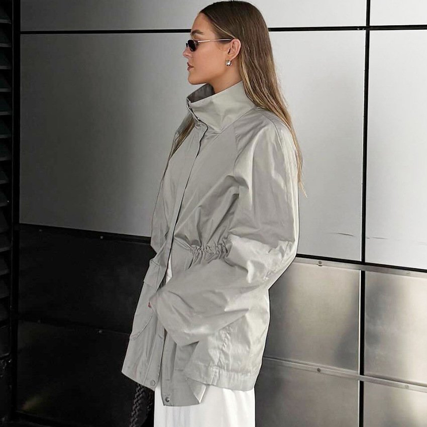 windbreaker jacket drawstring jacket designed long windproof jacket women's jacket temperament and fashion windbreaker jacket drawstring jacket designed long windproof jacket women's jacket temperament and fashion