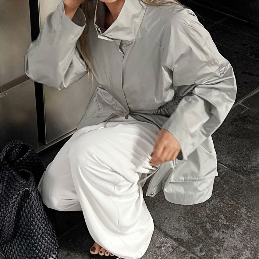 windbreaker jacket drawstring jacket designed long windproof jacket women's jacket temperament and fashion windbreaker jacket drawstring jacket designed long windproof jacket women's jacket temperament and fashion