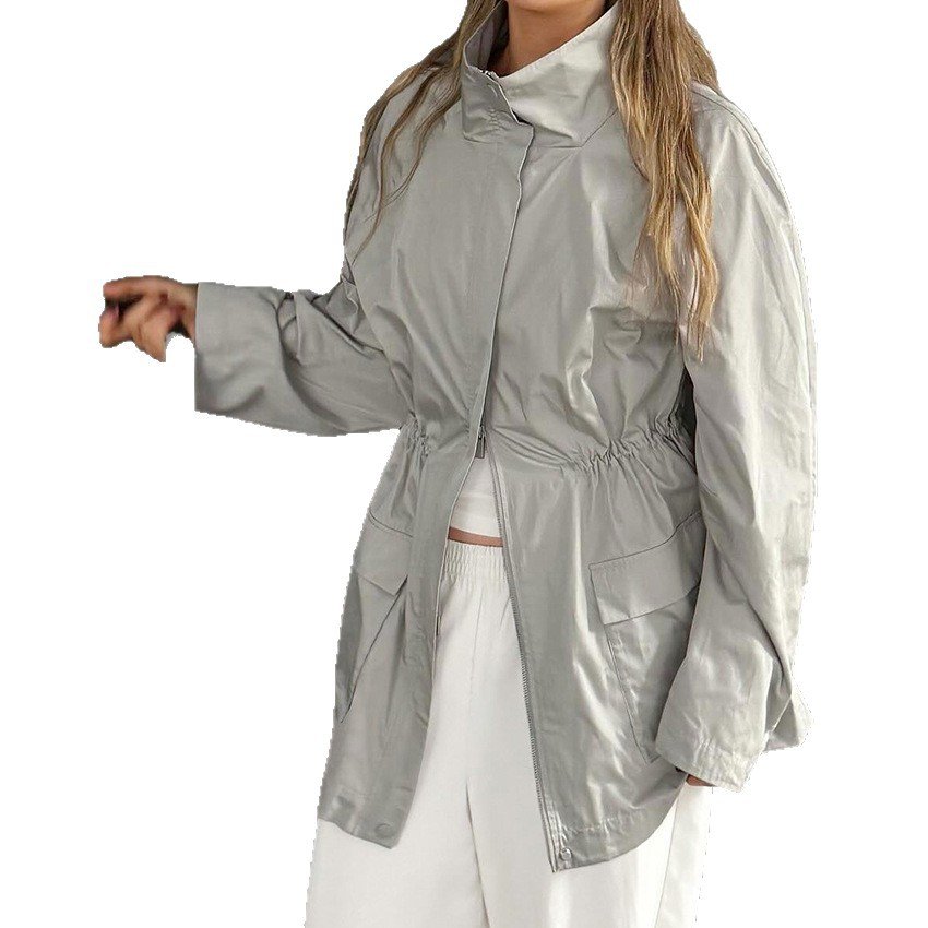 windbreaker jacket drawstring jacket designed long windproof jacket women's jacket temperament and fashion windbreaker jacket drawstring jacket designed long windproof jacket women's jacket temperament and fashion