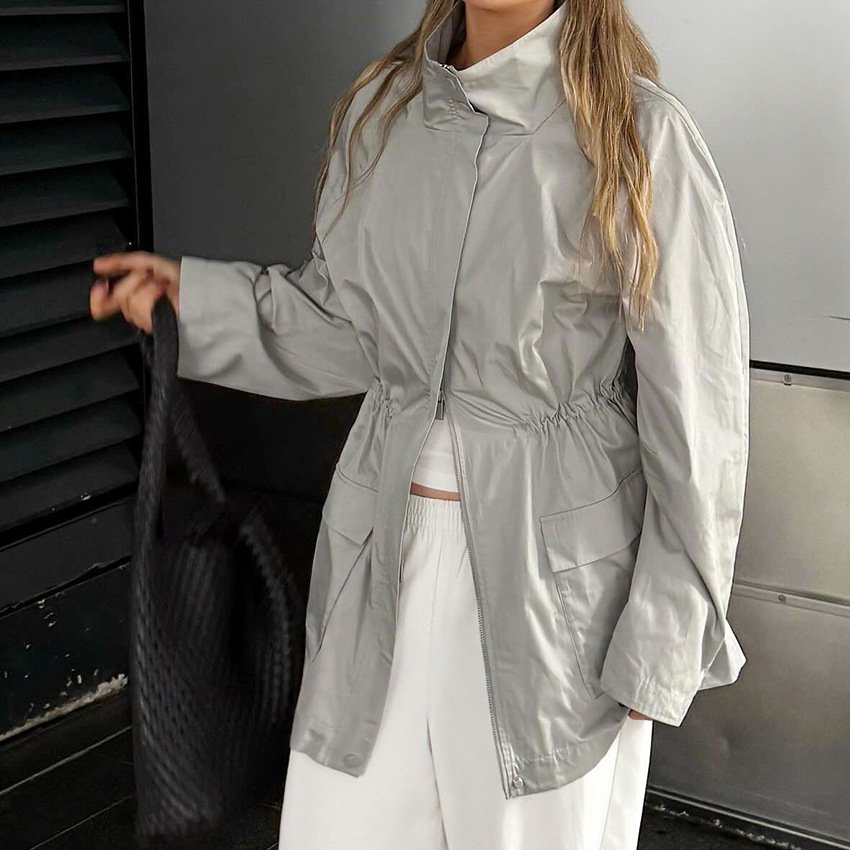 windbreaker jacket drawstring jacket designed long windproof jacket women's jacket temperament and fashion windbreaker jacket drawstring jacket designed long windproof jacket women's jacket temperament and fashion