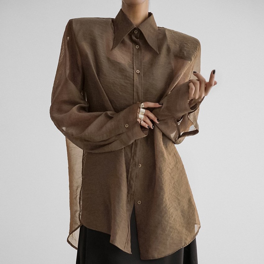 temperament sexy mesh see through long sleeved women's shirt high end loose top for women temperament sexy mesh see through long sleeved women's shirt high end loose top for women