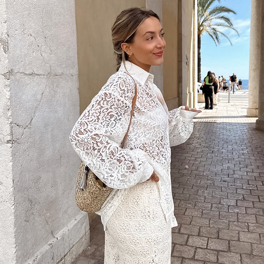 early autumn lace hollow shirt jacket design fashion shirt women see through casual early autumn lace hollow shirt jacket design fashion shirt women see through casual