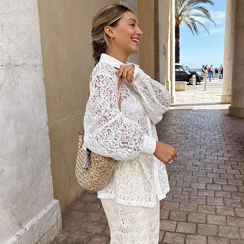 early autumn lace hollow shirt jacket design fashion shirt women see through casual early autumn lace hollow shirt jacket design fashion shirt women see through casual