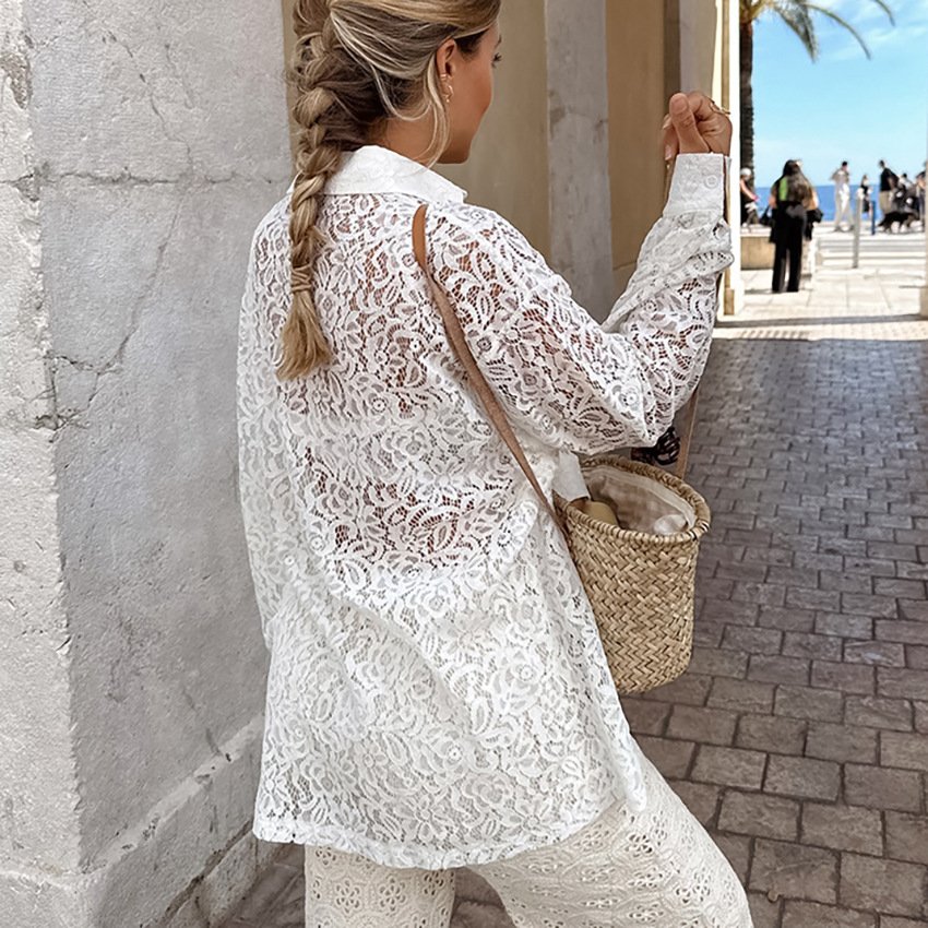early autumn lace hollow shirt jacket design fashion shirt women see through casual early autumn lace hollow shirt jacket design fashion shirt women see through casual