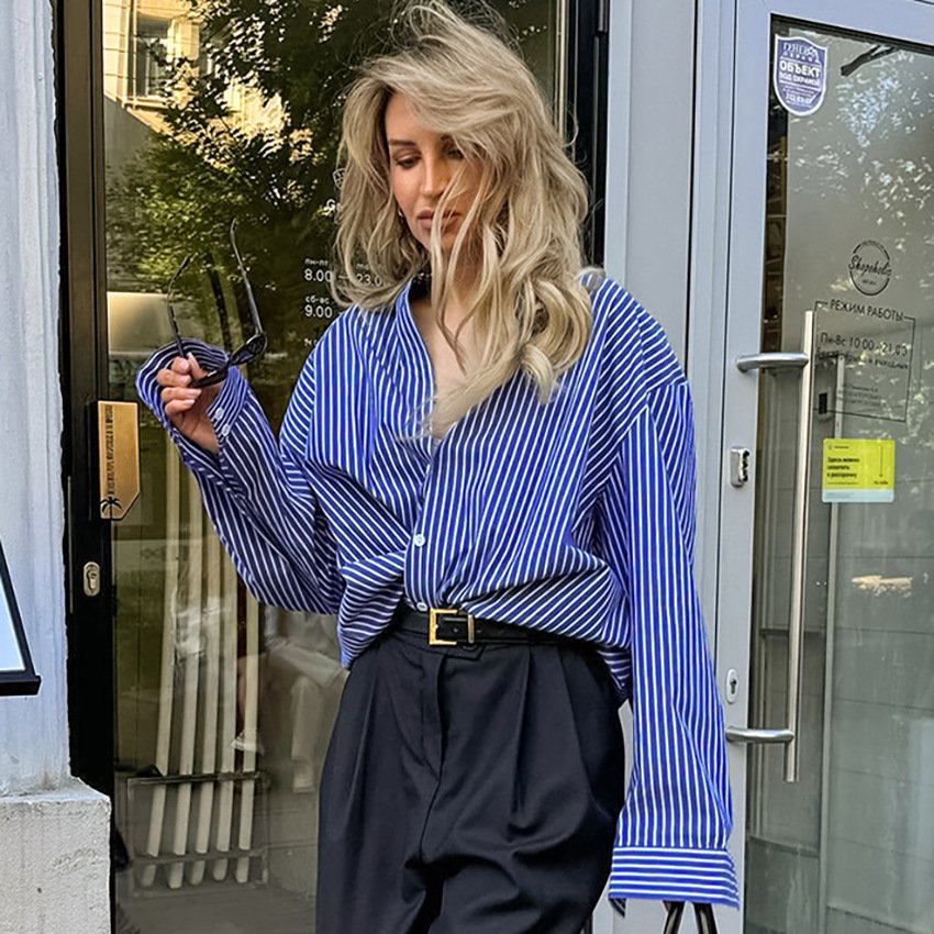 striped high end simple and versatile women's shirts niche personalized tops for women striped high end simple and versatile women's shirts niche personalized tops for women