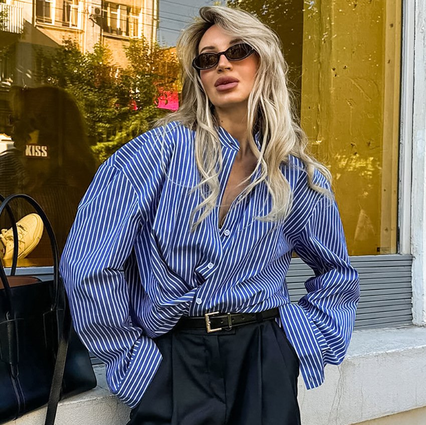 striped high end simple and versatile women's shirts niche personalized tops for women striped high end simple and versatile women's shirts niche personalized tops for women