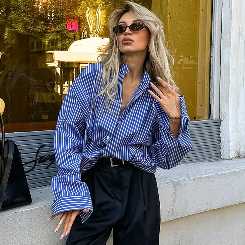 striped high end simple and versatile women's shirts niche personalized tops for women striped high end simple and versatile women's shirts niche personalized tops for women