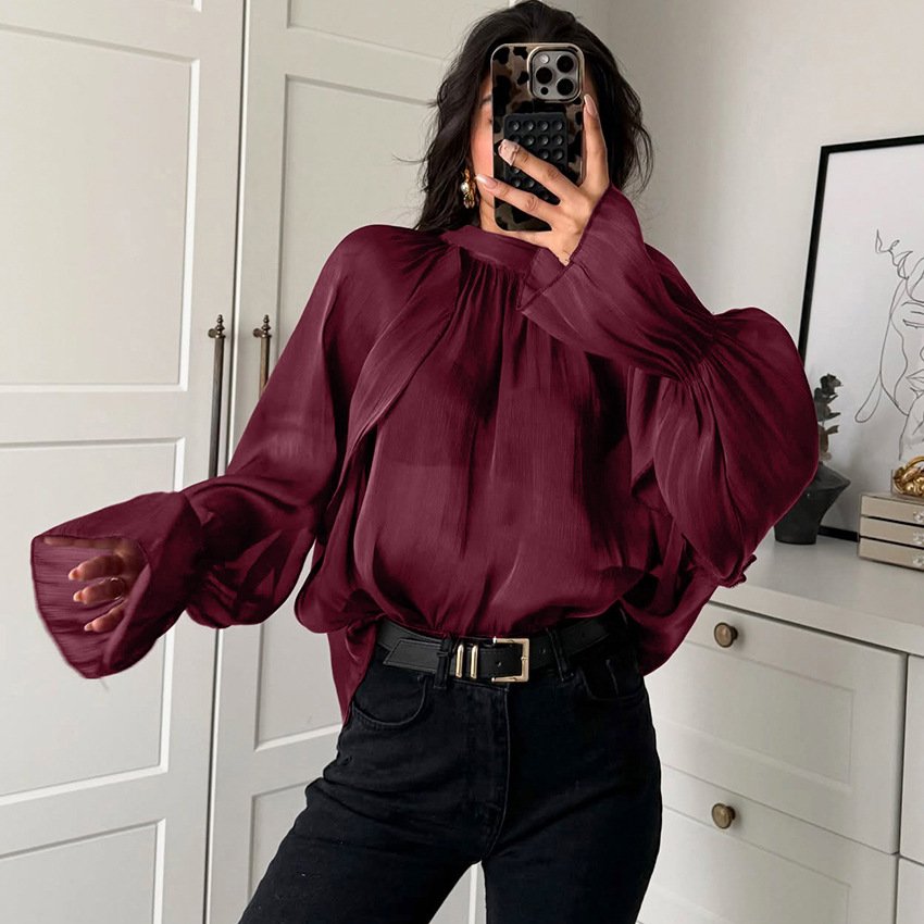 design sense, fashionable temperament, versatile commuting shirt, stand collar slim top for women design sense, fashionable temperament, versatile commuting shirt, stand collar slim top for women