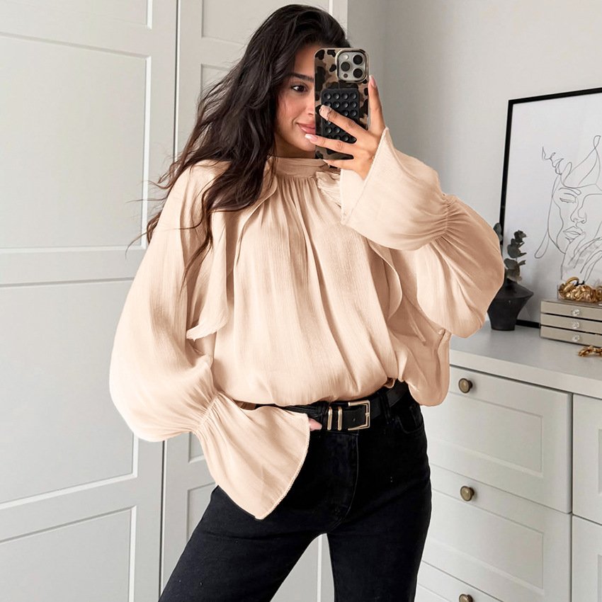 design sense, fashionable temperament, versatile commuting shirt, stand collar slim top for women design sense, fashionable temperament, versatile commuting shirt, stand collar slim top for women