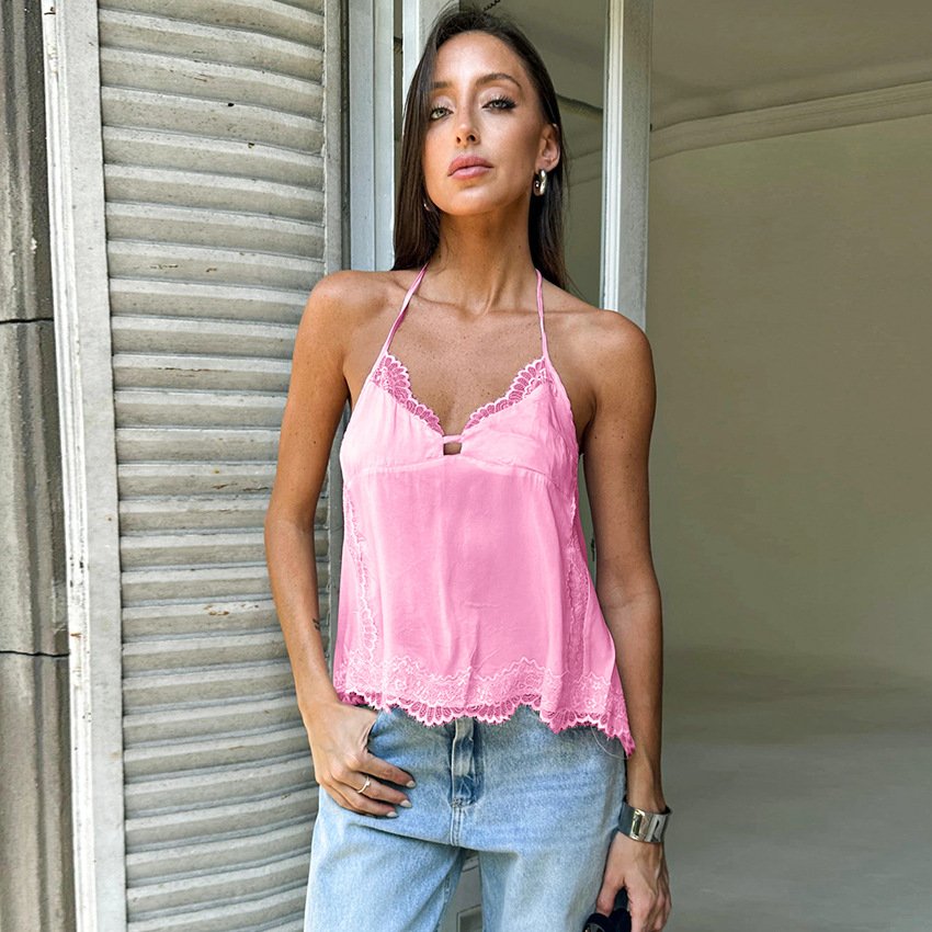 halterneck camisole, lace hollow design, slim and refined commuter top halterneck camisole, lace hollow design, slim and refined commuter top