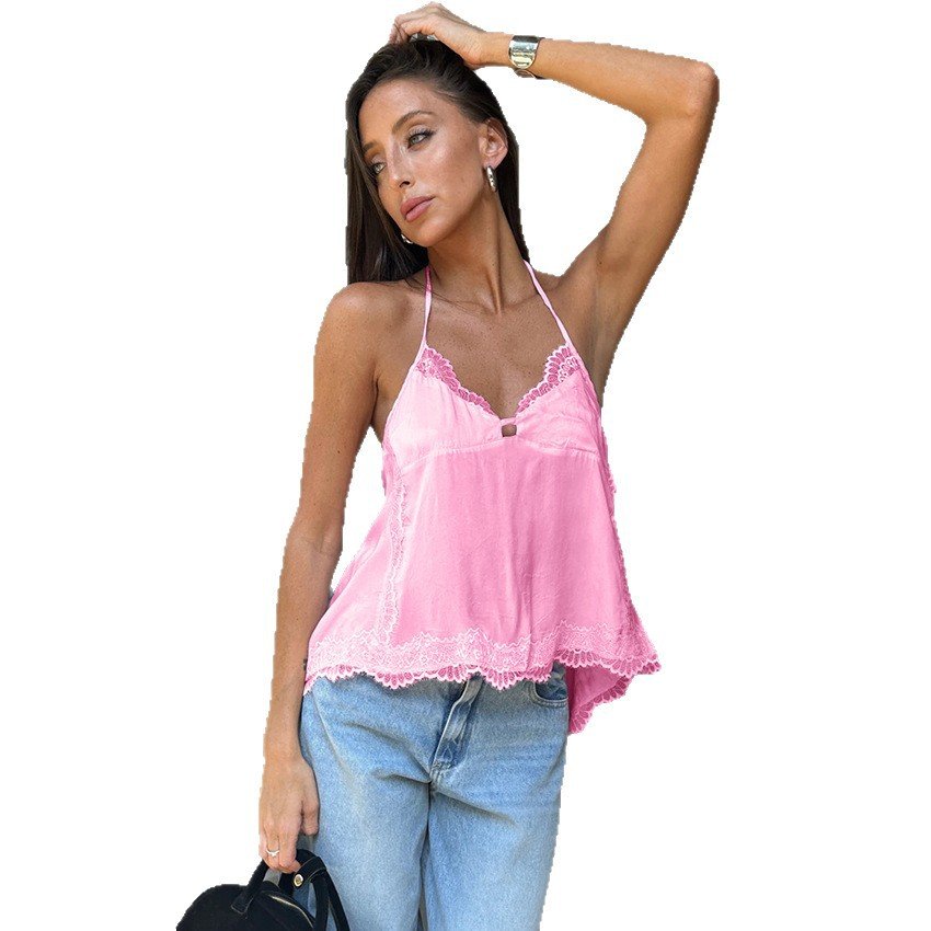 halterneck camisole, lace hollow design, slim and refined commuter top halterneck camisole, lace hollow design, slim and refined commuter top