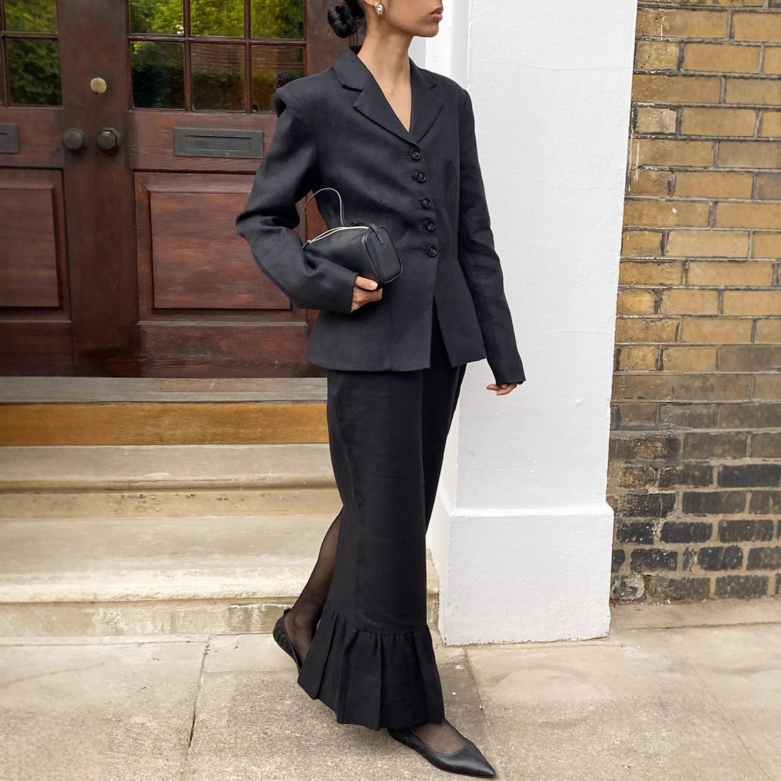 pure cotton slim fit blazer ruffled skirt elegant commuter suit pure cotton slim fit blazer ruffled skirt elegant commuter suit