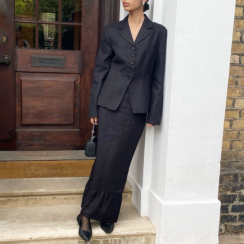 pure cotton slim fit blazer ruffled skirt elegant commuter suit pure cotton slim fit blazer ruffled skirt elegant commuter suit