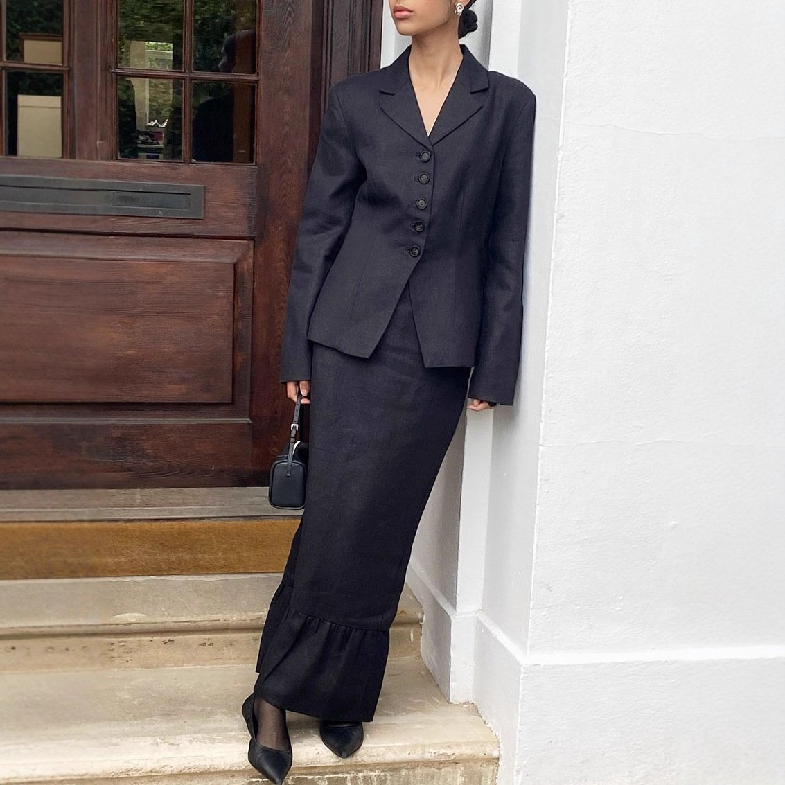 pure cotton slim fit blazer ruffled skirt elegant commuter suit pure cotton slim fit blazer ruffled skirt elegant commuter suit