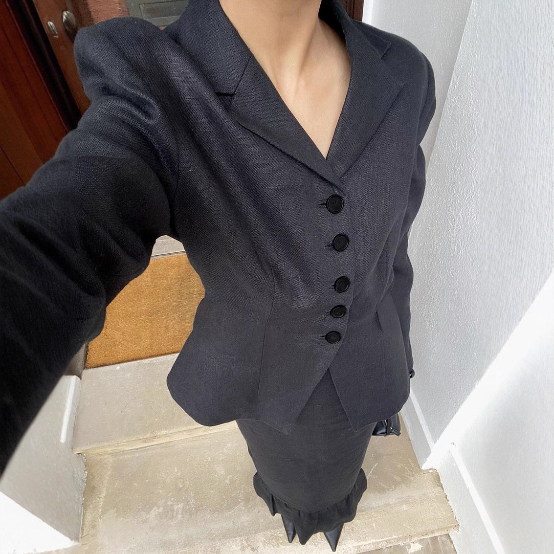 pure cotton slim fit blazer ruffled skirt elegant commuter suit pure cotton slim fit blazer ruffled skirt elegant commuter suit