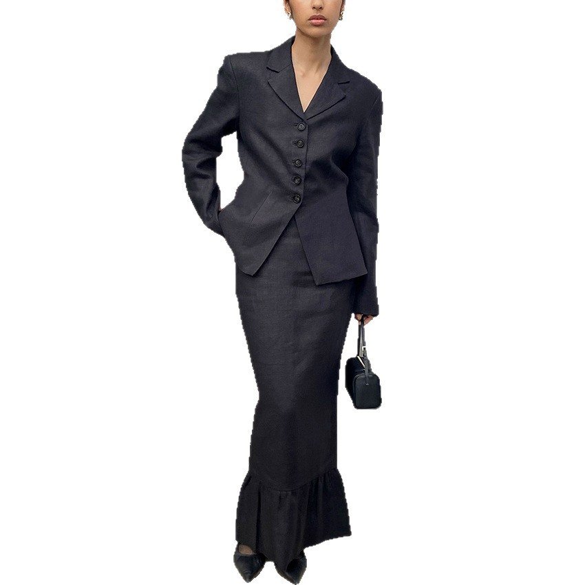pure cotton slim fit blazer ruffled skirt elegant commuter suit pure cotton slim fit blazer ruffled skirt elegant commuter suit