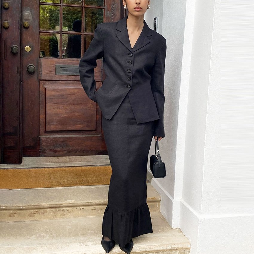 pure cotton slim fit blazer ruffled skirt elegant commuter suit pure cotton slim fit blazer ruffled skirt elegant commuter suit