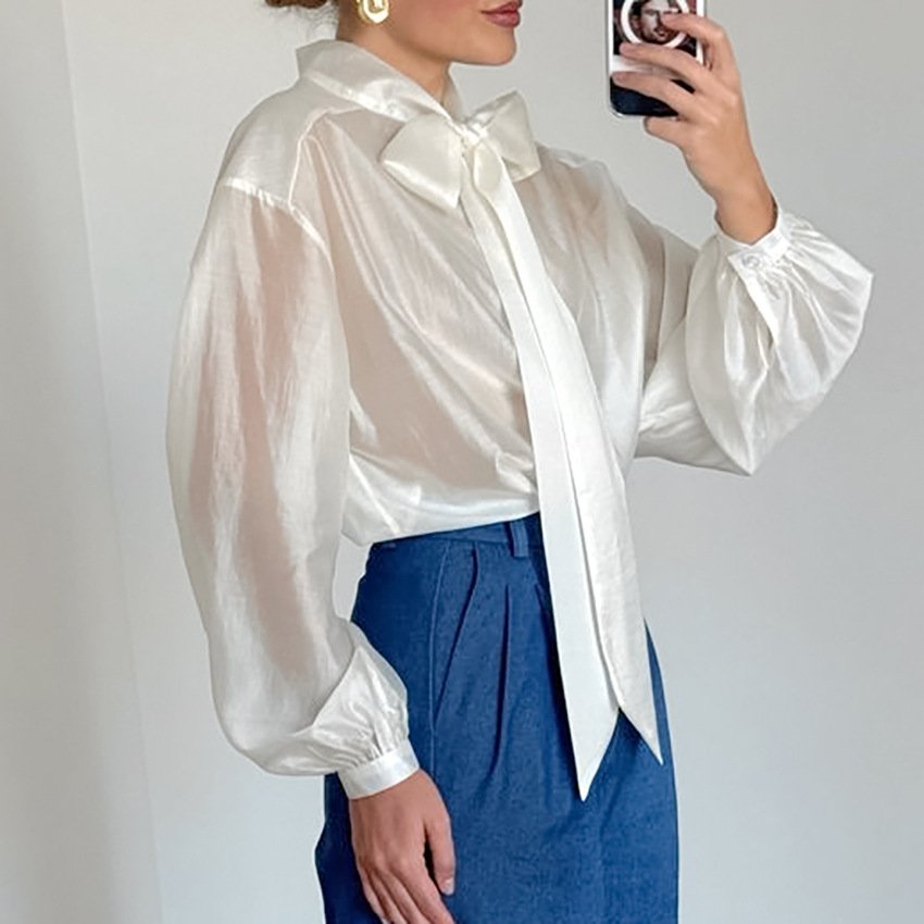 stylish long sleeve shirt design bow ladies shirt commuting stylish long sleeve shirt design bow ladies shirt commuting