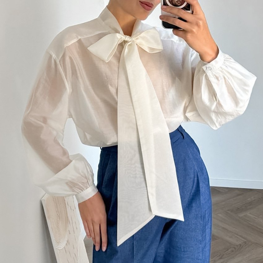 stylish long sleeve shirt design bow ladies shirt commuting stylish long sleeve shirt design bow ladies shirt commuting
