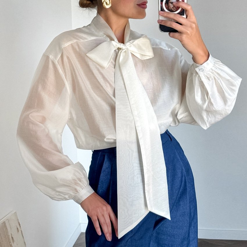 stylish long sleeve shirt design bow ladies shirt commuting stylish long sleeve shirt design bow ladies shirt commuting