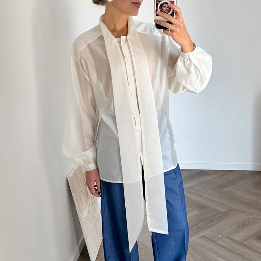 stylish long sleeve shirt design bow ladies shirt commuting stylish long sleeve shirt design bow ladies shirt commuting