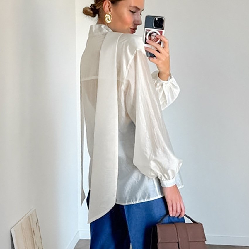 stylish long sleeve shirt design bow ladies shirt commuting stylish long sleeve shirt design bow ladies shirt commuting