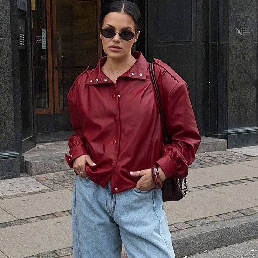 motorcycle style leather jacket for women, design, temperament, fashionable commuting motorcycle style leather jacket for women, design, temperament, fashionable commuting