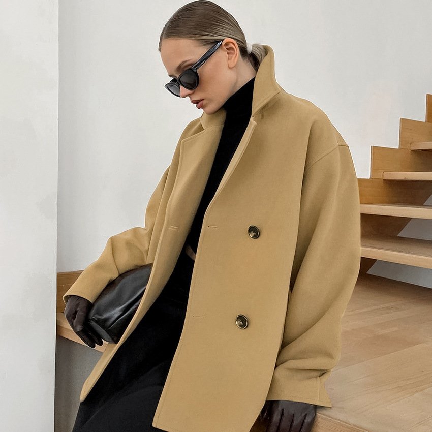 retro personality brown suit collar shag coat niche mid length coat retro personality brown suit collar shag coat niche mid length coat