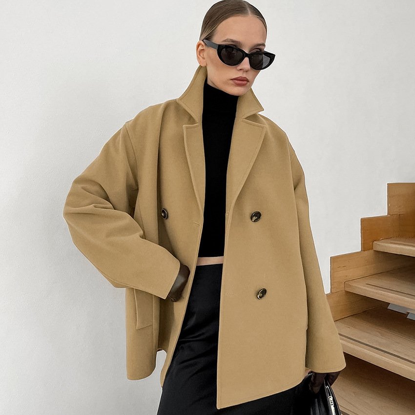 retro personality brown suit collar shag coat niche mid length coat retro personality brown suit collar shag coat niche mid length coat