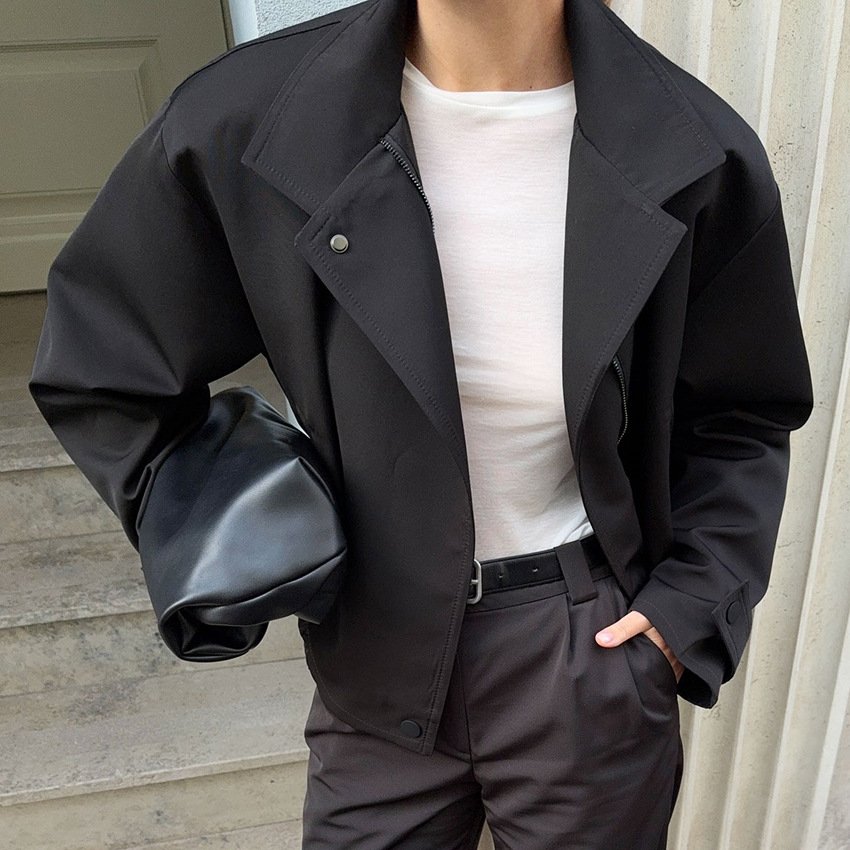 motorcycle style stand collar black jacket short coat design elegant and fashionable women's clothing motorcycle style stand collar black jacket short coat design elegant and fashionable women's clothing