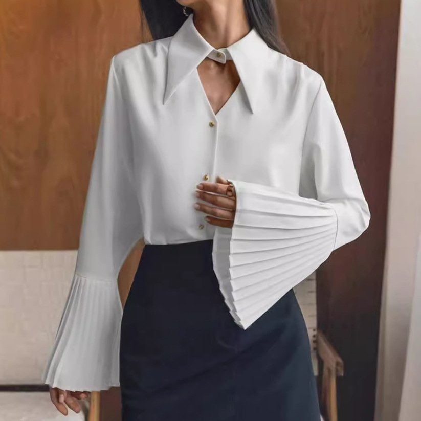 long sleeved shirt, slim fit, hollow design, casual commuting shirt for women long sleeved shirt, slim fit, hollow design, casual commuting shirt for women