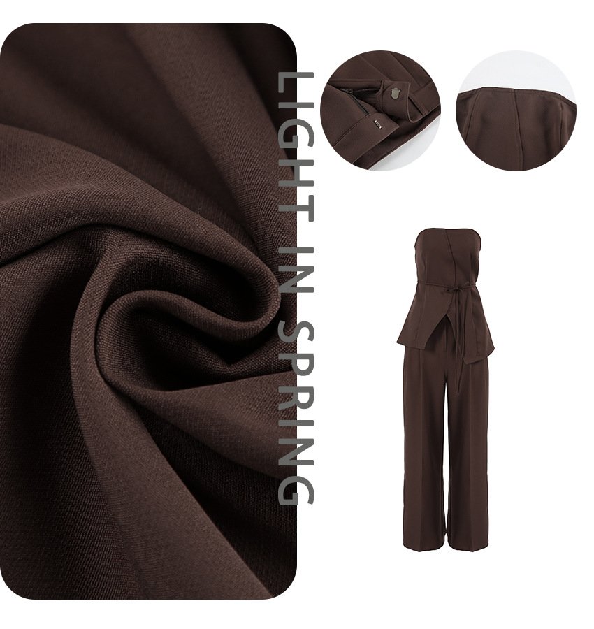 designed strapless fashionable casual suit with high waist two piece for commuting designed strapless fashionable casual suit with high waist two piece for commuting