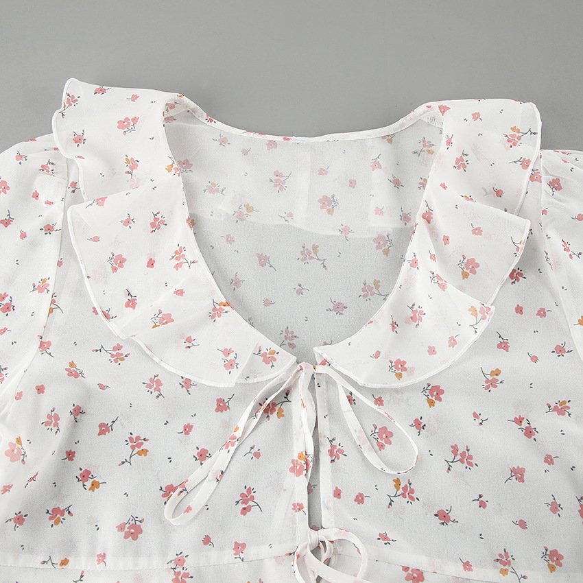 temperament floral print women's shirt with slim and sexy design, ruffled collar temperament floral print women's shirt with slim and sexy design, ruffled collar