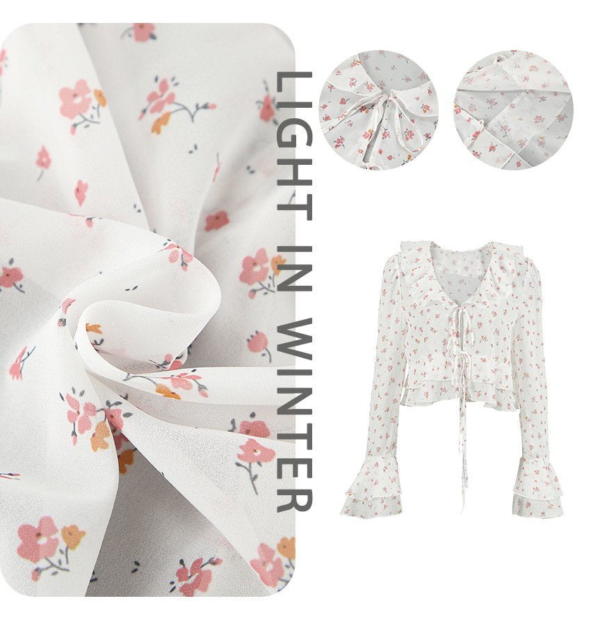 temperament floral print women's shirt with slim and sexy design, ruffled collar temperament floral print women's shirt with slim and sexy design, ruffled collar