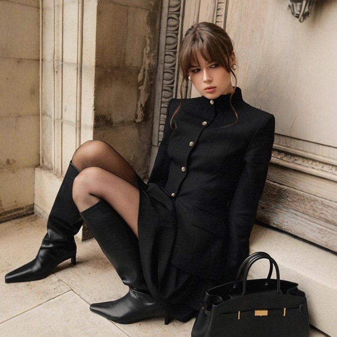 retro high end stand up collar suit top and short skirt two piece set retro high end stand up collar suit top and short skirt two piece set